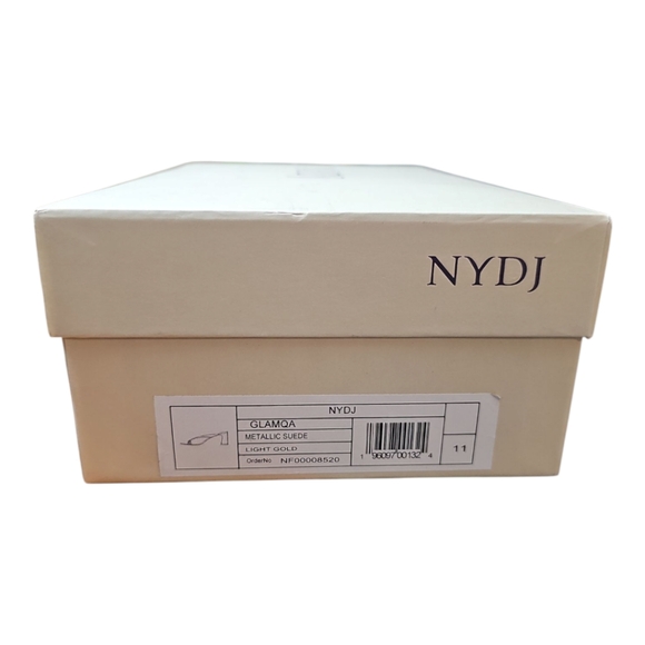 NYDJ Glam Block Heel Sandals In Tumbled Metallic Suede - Light Gold, Size 11 NIB - Picture 8 of 8